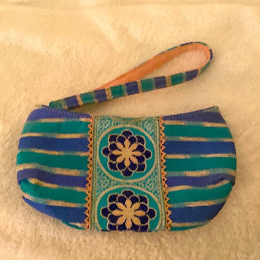 🌺Vintage Hadley Pollet turquoise purple pink wristlet